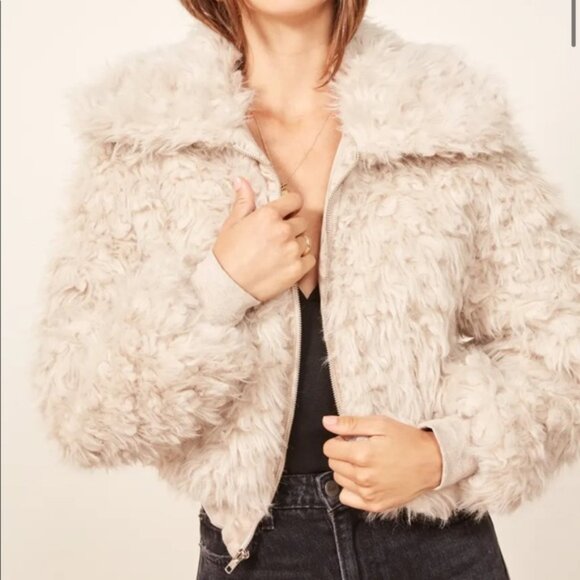 Reformation Freddie Faux Fur Bomber Jacket - Picture 1 of 7